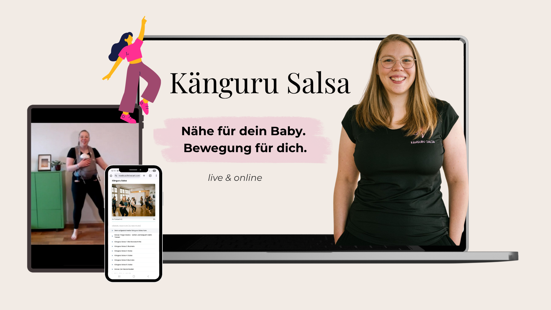 Känguru Salsa live und online: Nicole tanzt mit Baby, Nähe für dein Baby, Bewegung für dich